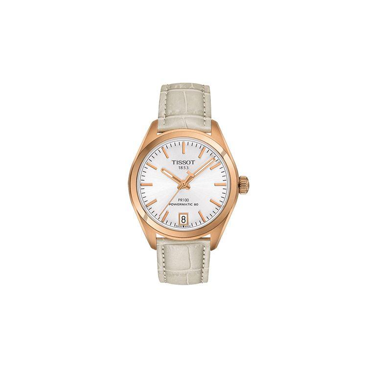 Tissot Автоматические механические часы 100 метров водонепроницаемые 33 мм Белый циферблат Корпус из нержавеющей стали Кожаный ремешок T101.207.36.031.00