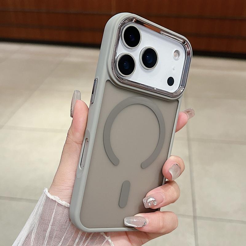 Роскошный матовый прозрачный противоударный магнитный чехол для iPhone 17 Air 16E 15 14 13 12 11 Pro Max Plus Для Magsafe Металлическая защита объектива