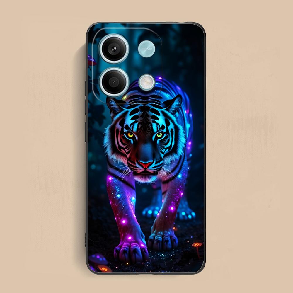 Неоновый чехол для мобильного телефона с тигром для Xiaomi Redmi Note 14 13 12 11 S Pro Plus 4G 5G Цветной чехол с принтом Красивый чехол Роскошный