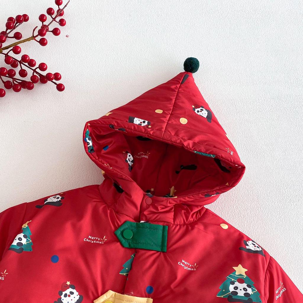 Зимний костюм для детей «Панда» 2025: Рождественский хлопковый пальто и куртка с цветовыми блоками для мальчиков