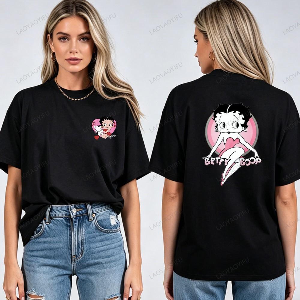 Harajuku Fashion Betty Boop Printed Tee Adults O Neck Short Sleeve Vintage Animation Trendy Casual Streetwear Cotton Women Tops
