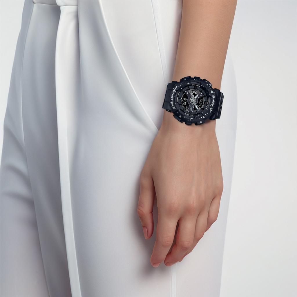 Casio BABY G Часы с кварцевым механизмом Ремешок из смолы Женские часы Черный циферблат BA-110ST-1A