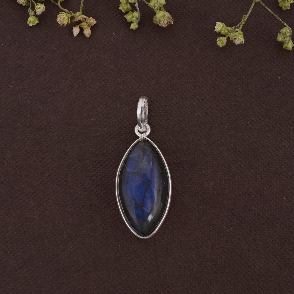 Подвеска из лабрадорита, маркиза, кабошон, твердая подвеска из стерлингового серебра 925 пробы, без цепных украшений для женщин или девочек - 3,68 г