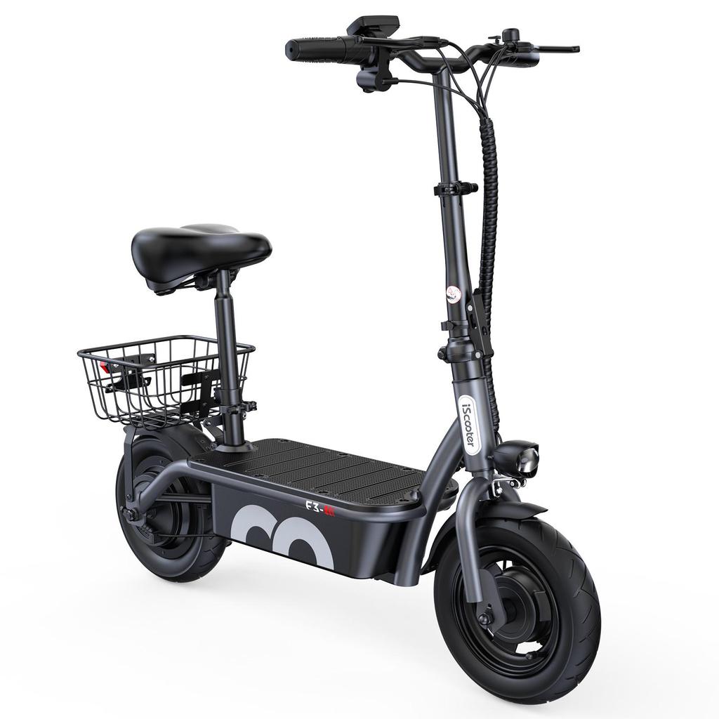 iScooter F3 10'' Electric Scooter 1000W 48V/13Ah 45KM/H Folding Light Weight with Seat and Basket Adult Shopping Scooter