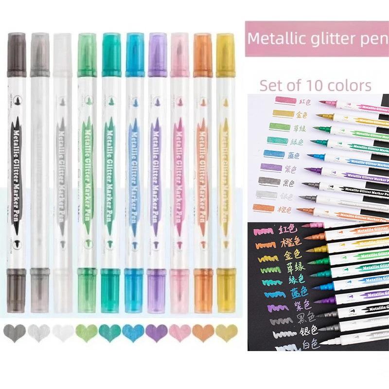10PCS Brush Fine Nibs Paint Marker Acrylic Acts for DIY Scrapbooking Back To School Dual Tip Metallic Marker Pen MKB02