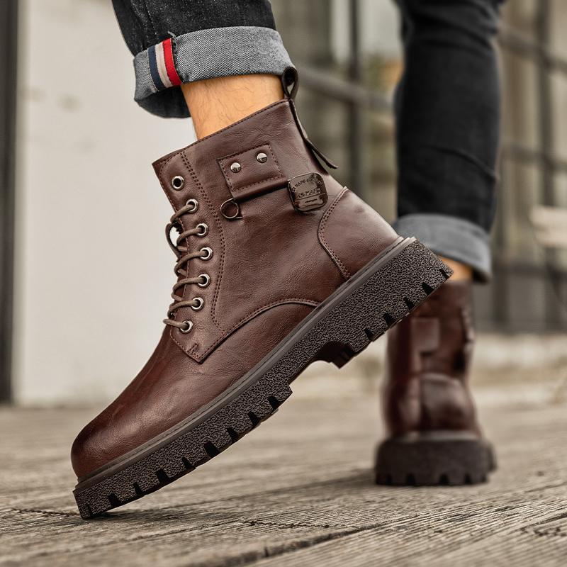 Качественные мужские ботинки с круглым носком, горячая распродажа, зимние повседневные кожаные уличные стильные ботильоны, модные британские нескользящие высокие ботинки