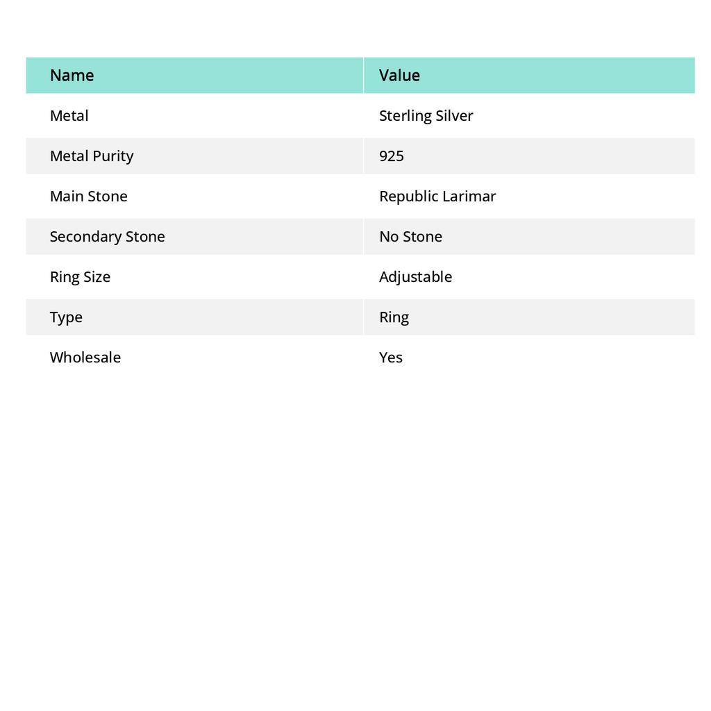 Кольцо из стерлингового серебра Natural Republic Larimar 925 пробы, размер регулируемый z6B13