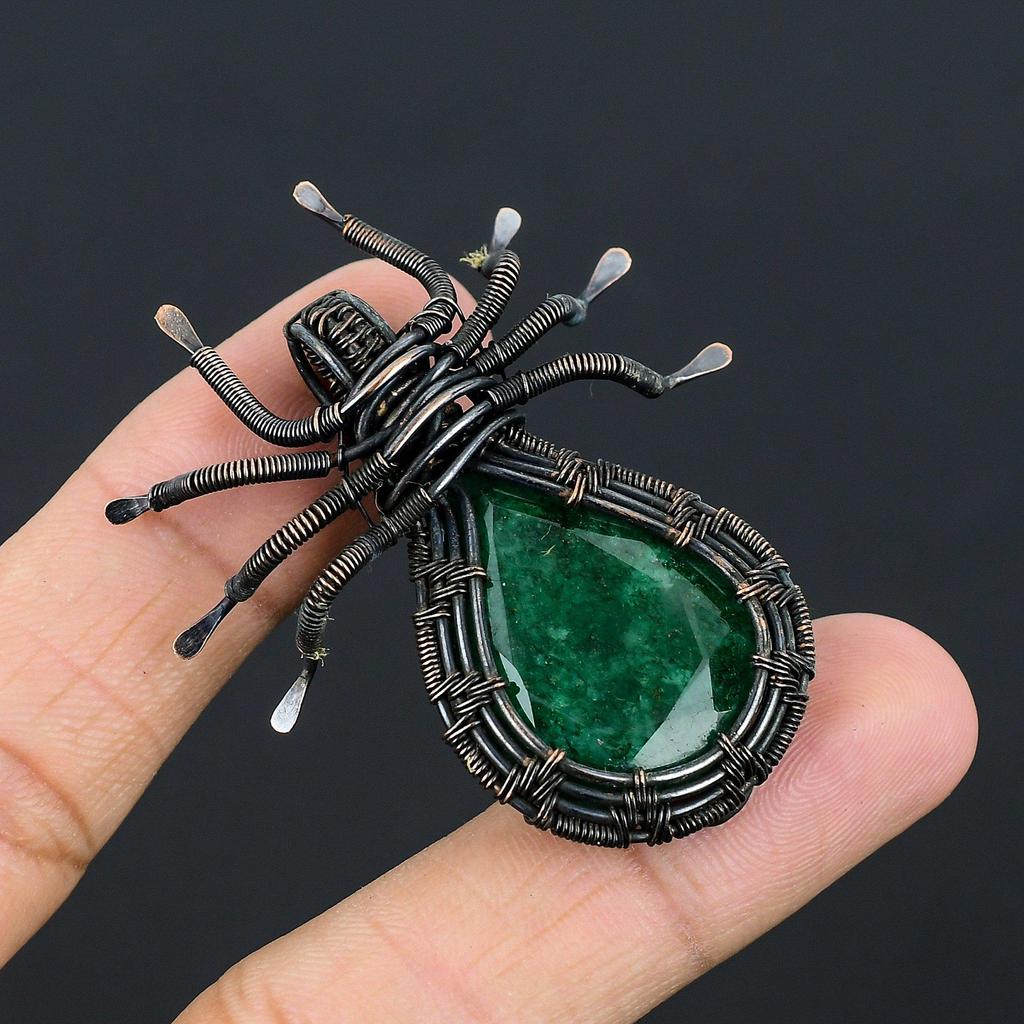 Emerald Pendant, 999 Copper Wire Wrapped Pendant Gemstone Jewelry, Handmade Pendant Amazing Jewelry, Gift For Her
