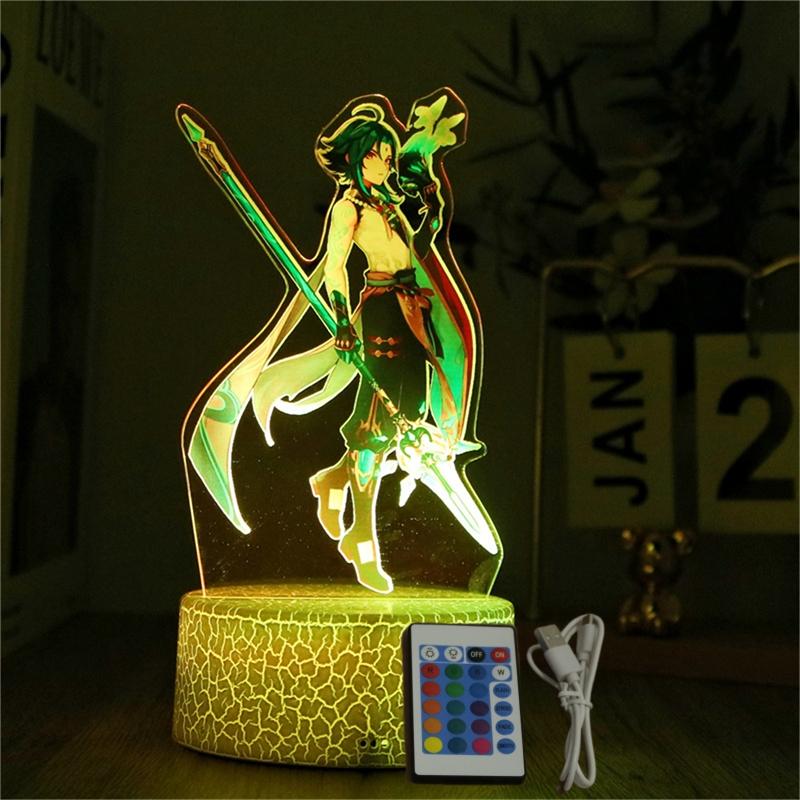 Anime Figures 3D Lamp Zhongli Xiao Genshin Impact LED Night Light Smart Touch Remote RGB Decoration Room Kid Birthday Toys Gifts