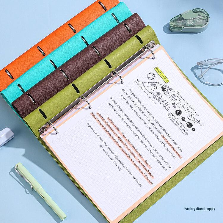A4 Removable 4-Hole Loose-Leaf Grid Notebook - Simple College Student Design