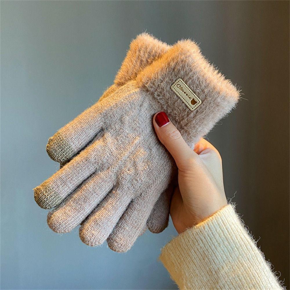 Thick Warm Gloves Touch Screen All Finger Gloves Cute Knitted Gloves Men Women