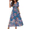 Yousheng Women's Boho Summer Maxi Dress Deep V-Neck Ruffled Short Sleeve Chiffon Beach Sundress Casual Floral Print Long Dresses