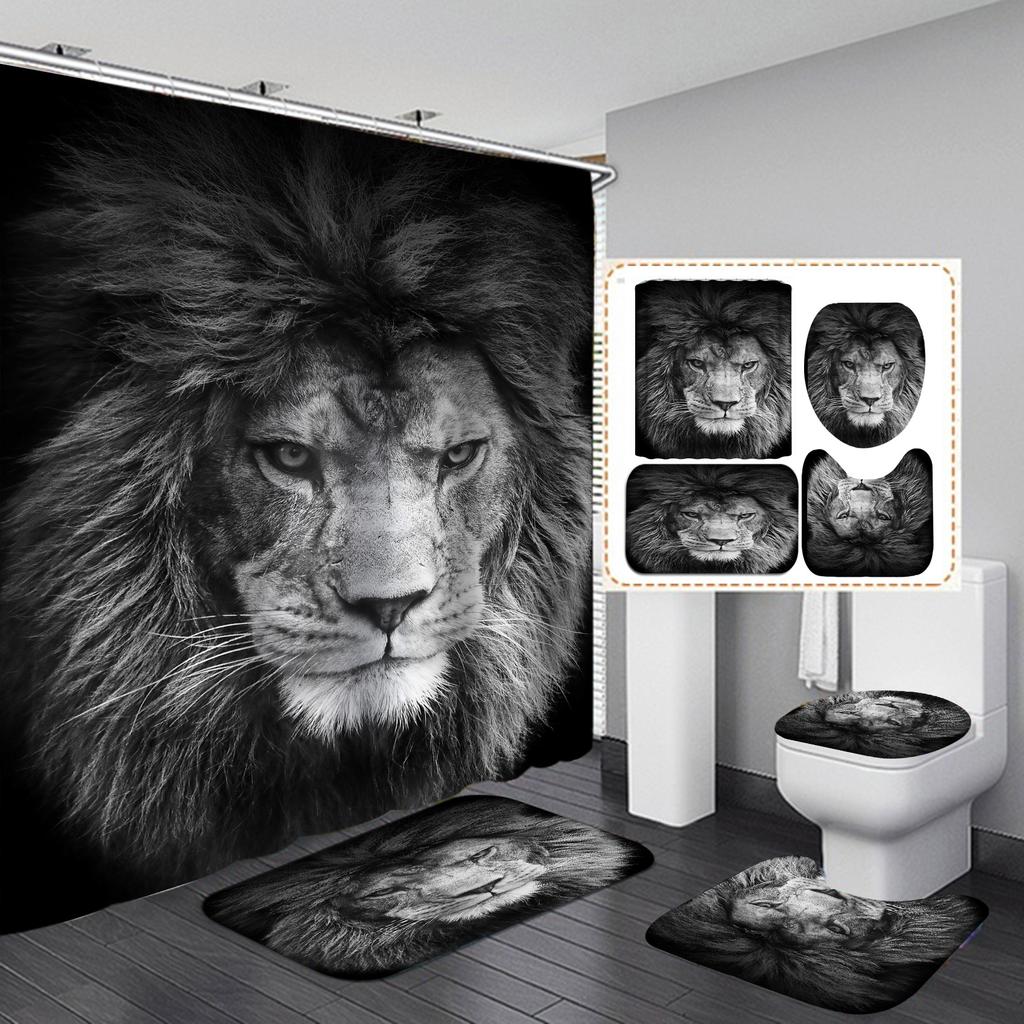 4 шт. наборы занавесок для душа серии Lion для ванной комнаты, нескользящие коврики для ванной комнаты, крышка для унитаза, коврик для ванной