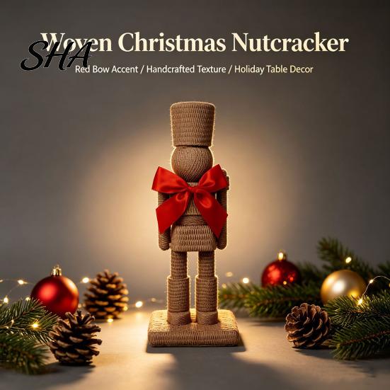 Indoor Holiday Decorations Resin Christmas Nutcracker Ornament with Red Bow Decor, Decorative Creative Living Room Ornaments Figurine for Home Bedroom