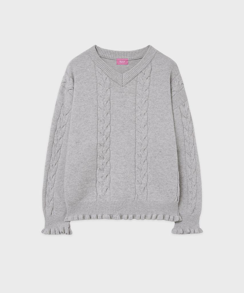 SINOON Sn Cable V-Neck Pullover (Grey)