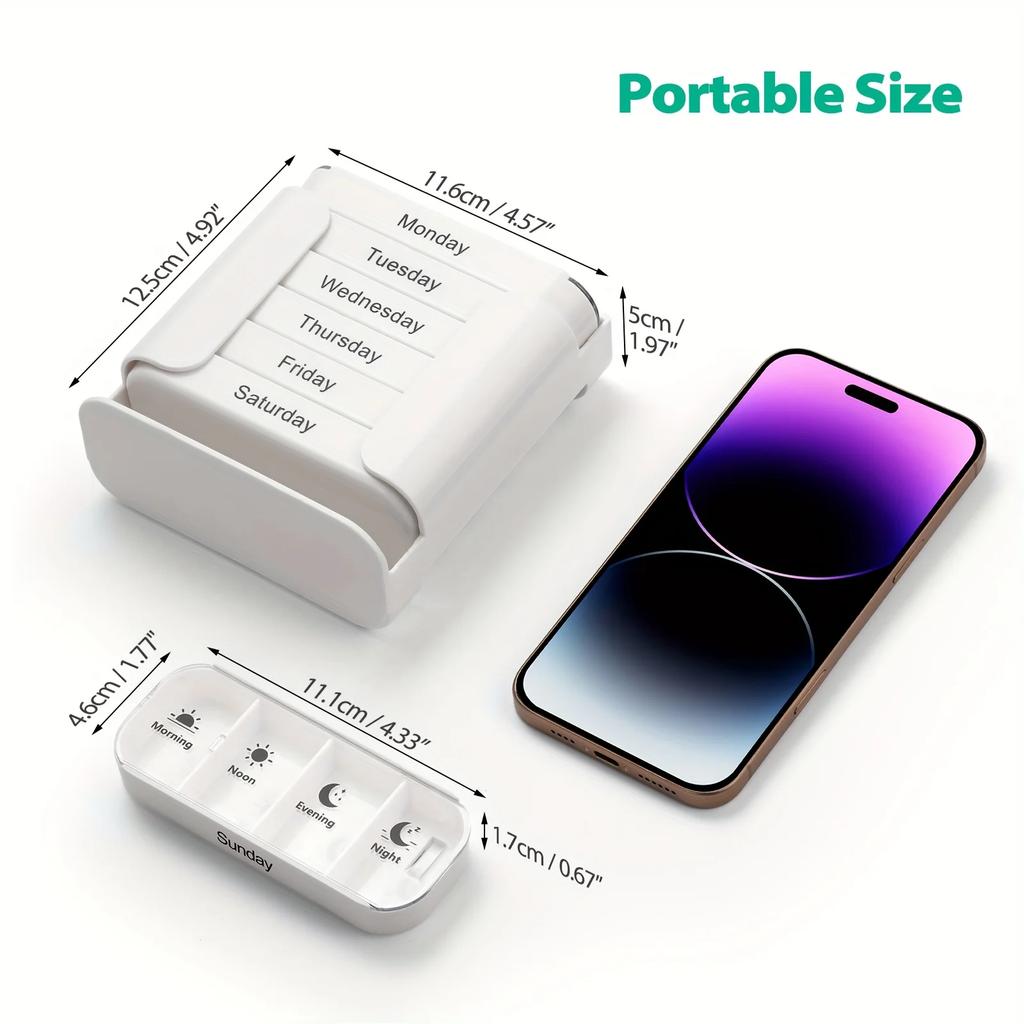 Портативный органайзер для таблеток большой вместимости на 7 дней со съемными ежедневными отделениями - Еженедельный планировщик приема лекарств, Прочный пластик