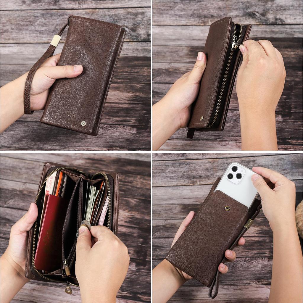 Genuine Leather Men's Long Wallet Male Clutch Purses RFID Wallets Zipper Large Capacity Card Holder