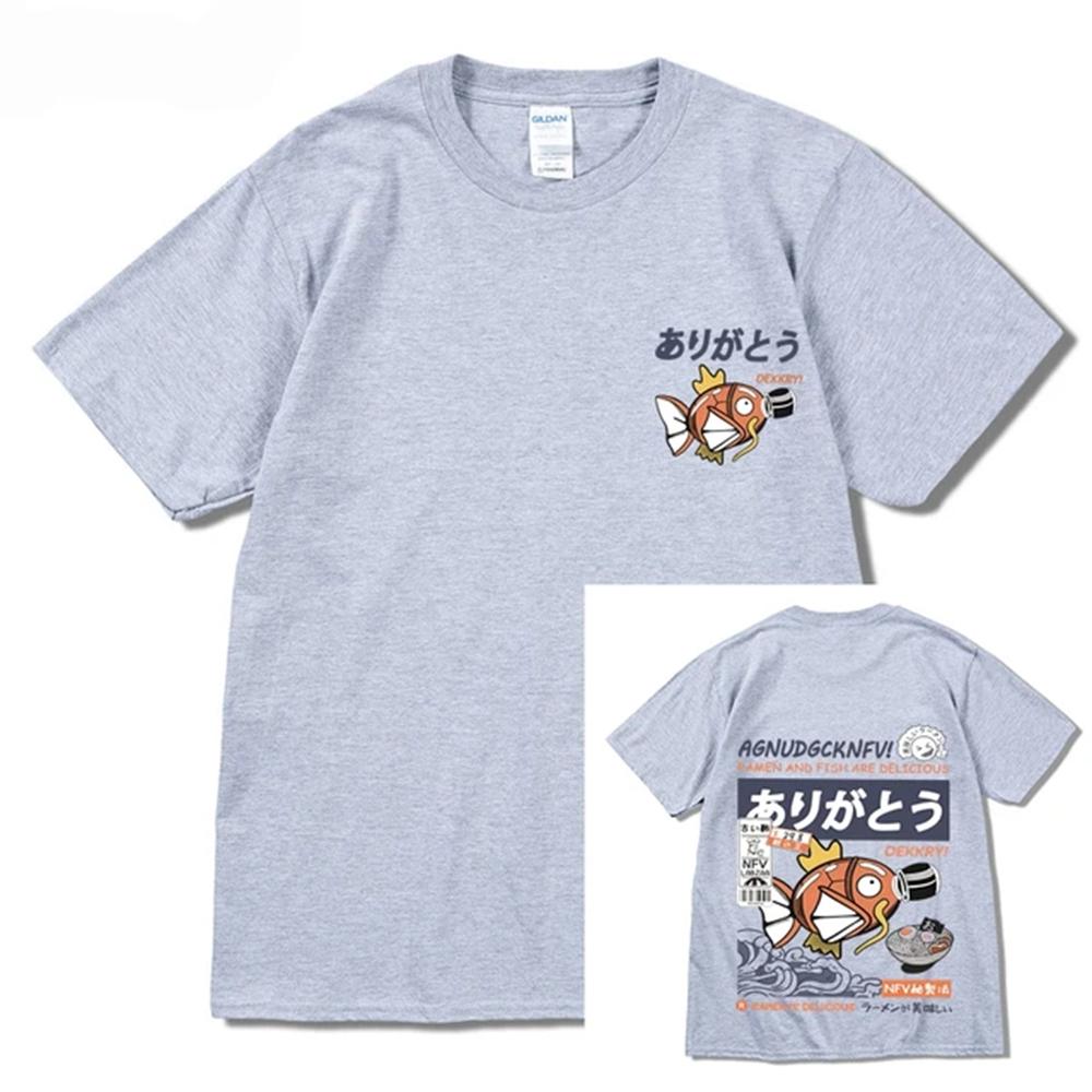 2025Японский Веселый Рамен Принт Рыбы Хип-Хоп Мужская Повседневная Удобная Хлопковая Футболка с Коротким Рукавом Круглый Вырез Короткие Рукава Одна Вещь