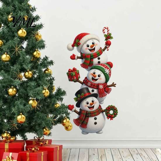 Removable Wall Stickers 3D Christmas Stickers, Self?Adhesive PVC Decals, Reindeer Santa Festive Home Decoration Gingerbread Snowman Xmas Decor