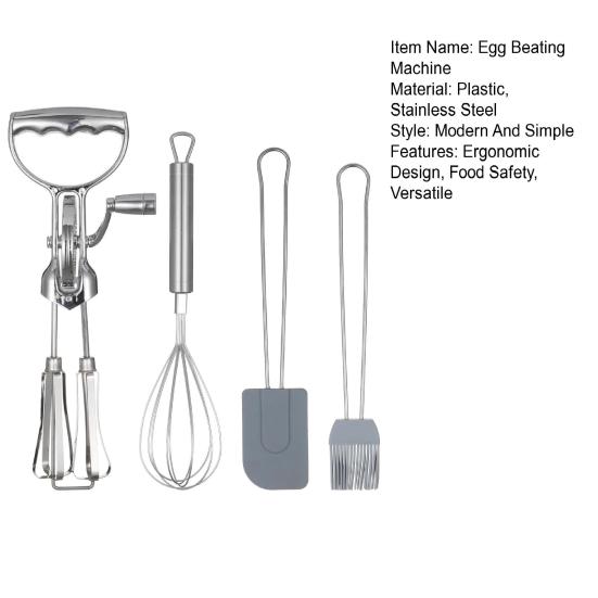 Egg Beater Set Manual Rotary Mixer with Silicone Brush Spatula