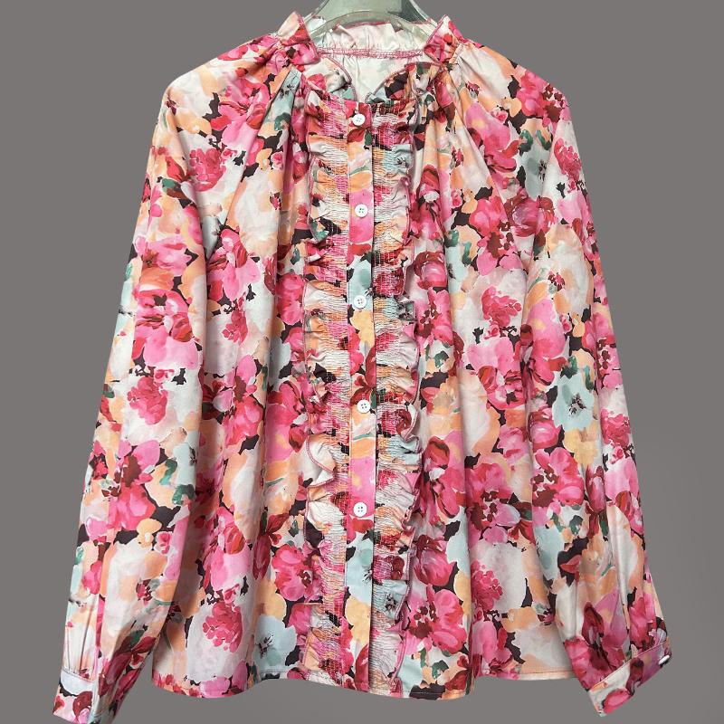 Europe and America, 2025, Autumn, Korean Version, Loose and Artistic, Casual and Lazy Style, Printed, Round Neck Shirt, Top