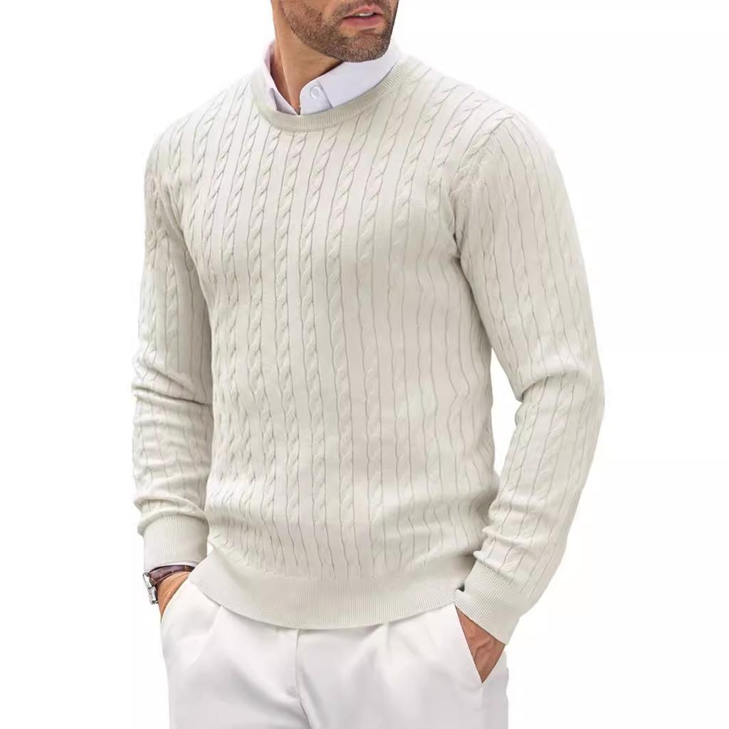 Men S Slim Fit Long Sleeve Crew Neck Twisted Pattern Solid Knit Sweater