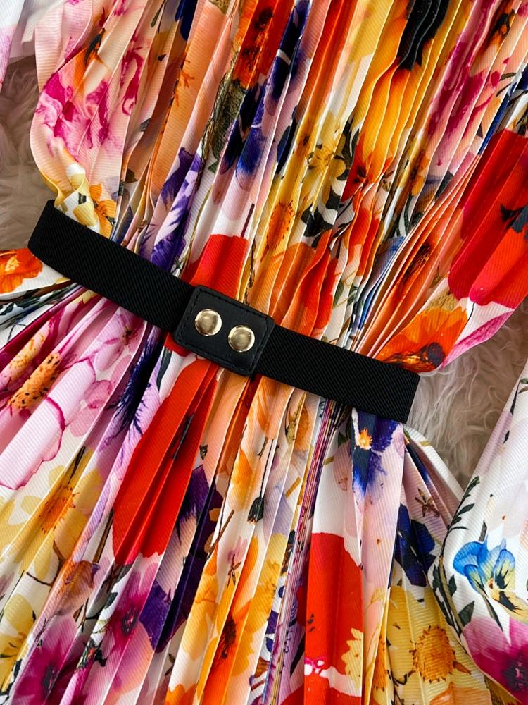 Женские свободные пляжные платья с большим распашным принтом на берегу моря, длинное плиссированное платье макси большого размера с поясом