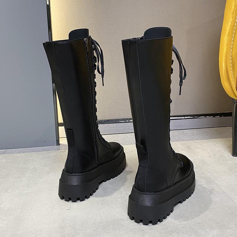 Ботинки Мартин весенние тонкие женские 2025 новые универсальные на толстой подошве с увеличением роста длинные шнуровка до колена модные ботинки женские ботинки