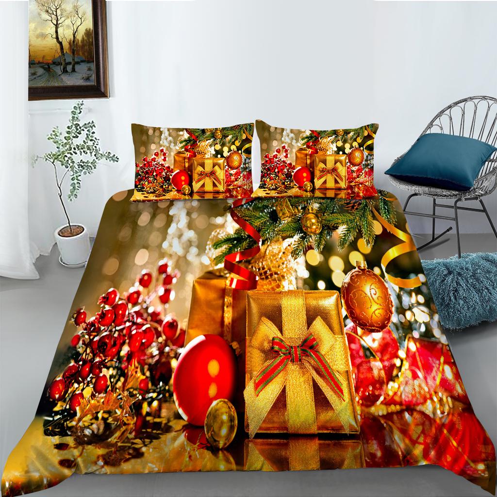 Christmas Home Bedding Set Santa Claus Pattern Bedding Set Bedding Set Quilt Cover Pillow Case Single/Double Bed 2/3 Bedroom Decoration