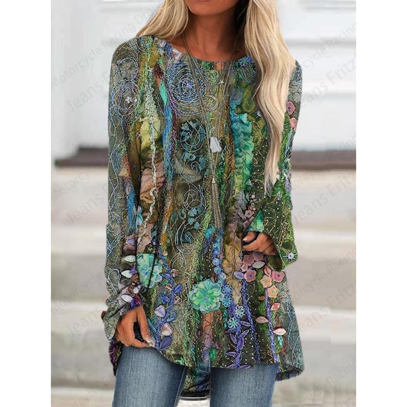 Цветочный 3D-принт футболки с длинным рукавом женские модные футболки топы с животными футболки винтажные длинные топы женские туники женская одежда Femme