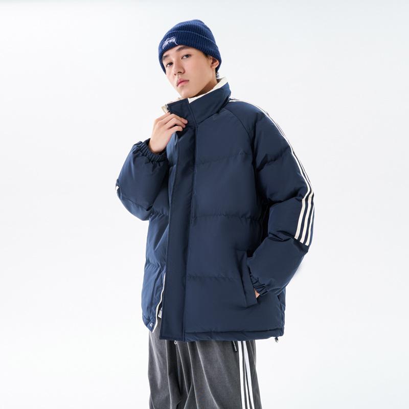 Зимний тренд, полосатый воротник-стойка, свободная одежда с хлопковой подкладкой, стиль для пары, теплая универсальная куртка с хлопковой подкладкой для мужчин