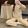 Пижама женская летняя с коротким рукавом, трикотажная, с принтом в горошек, кружевной кукольный воротничок, облачный хлопок, комплект из трех предметов