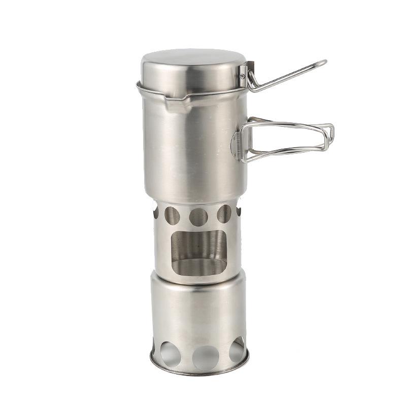 Portable Windproof Stainless Steel Wood Stove & Folding Pot Set for Outdoor Camping & BBQ