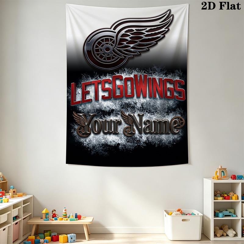 Name Custom Detroit Red Wings Wall Tapestry Aesthetic Wall Hanging Printed Fabric Blanket Decorative Tapestries for Bedroom Living Room Home Decor