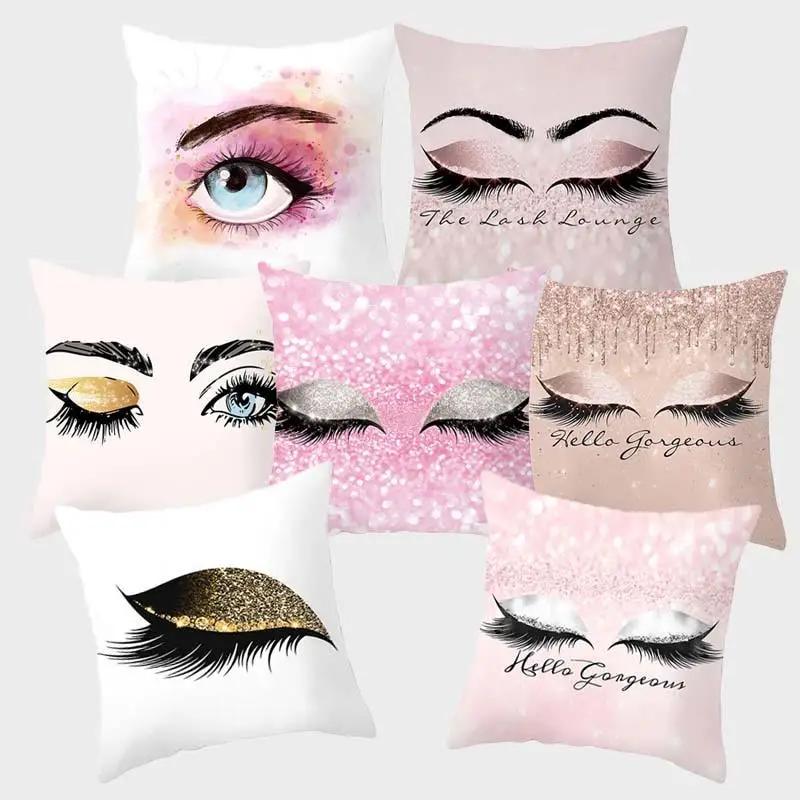 Juste de coussin en polyester avec cils, taie d'oreiller, décoration à la mode, canapé, maison