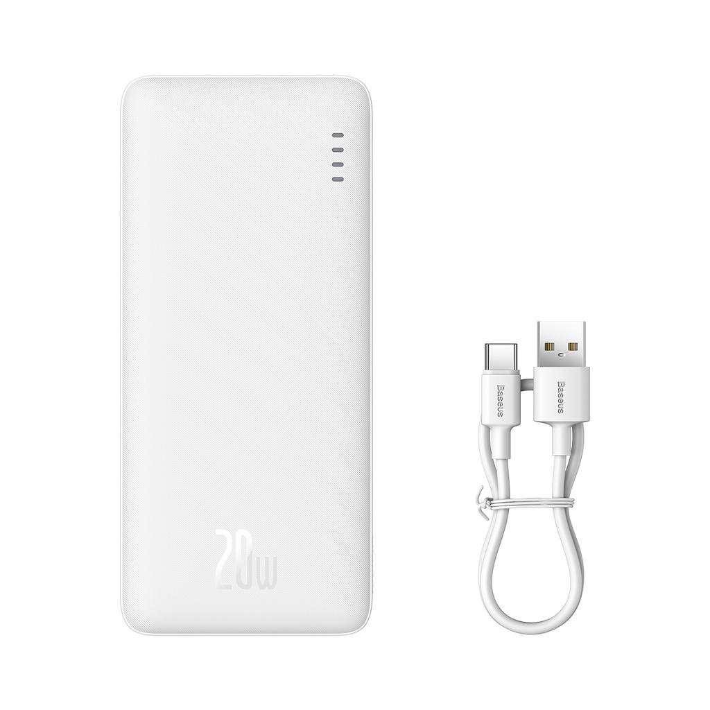 Airpow 20W 10000mAh Powerbank with USBA USBC Cable 30cm White