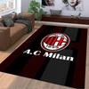 Ковер AC Milan в полоску с логотипом и надписью в черно-красных тонах. Подходит для использования в качестве противоскользящего покрытия для гостиной, спальни, диванов.