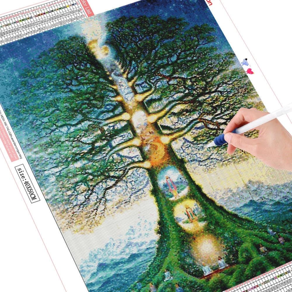 HUACAN 5D алмазная живопись дерево горный хрусталь комплект полная алмазная вышивка пейзаж Алмазная мозаика земля Настенный декор