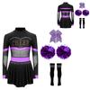 4Pcs Girls Cheer Leader Costume Long Sleeve Diamonds Dance Jumpsuit with Cheerleading Hand Flower Bowknot Hair Ties and Striped Knee High Tube Socks