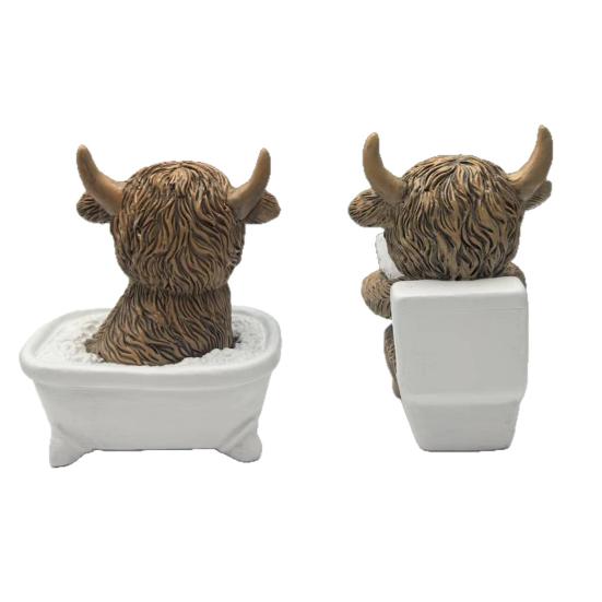 Highland Cow Statue Mini Figurine Realistic Looking Funny Highland Cattle Statue Animal Sculpture Ornament