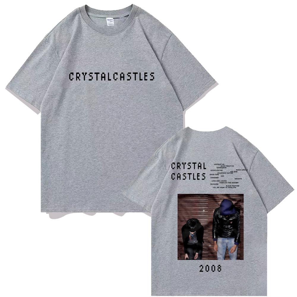 Футболки с двусторонним принтом Crystal Castles для мужчин и женщин, хип-хоп, рок, оверсайз, мужская готическая футболка, мужская винтажная футболка