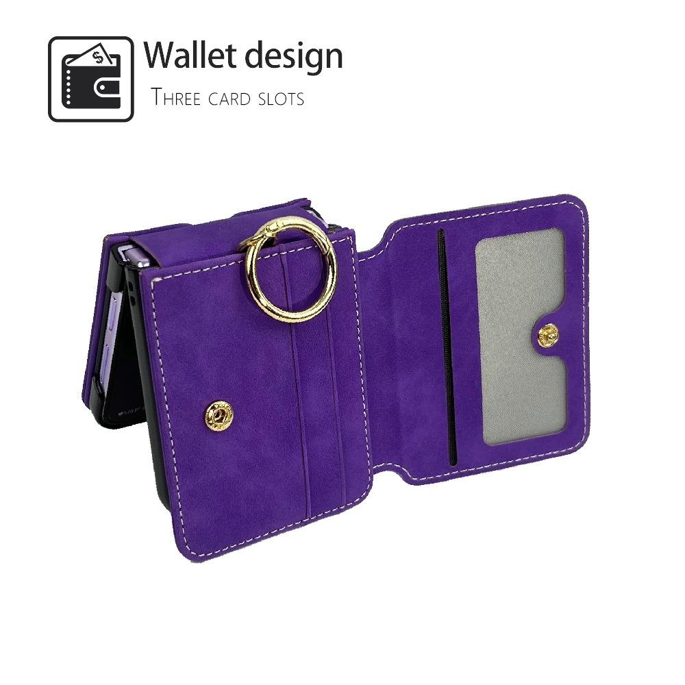 For Samsung Galaxy Z Flip5 5G Case Card Holder Leather+PC Phone Cover with Finger Ring