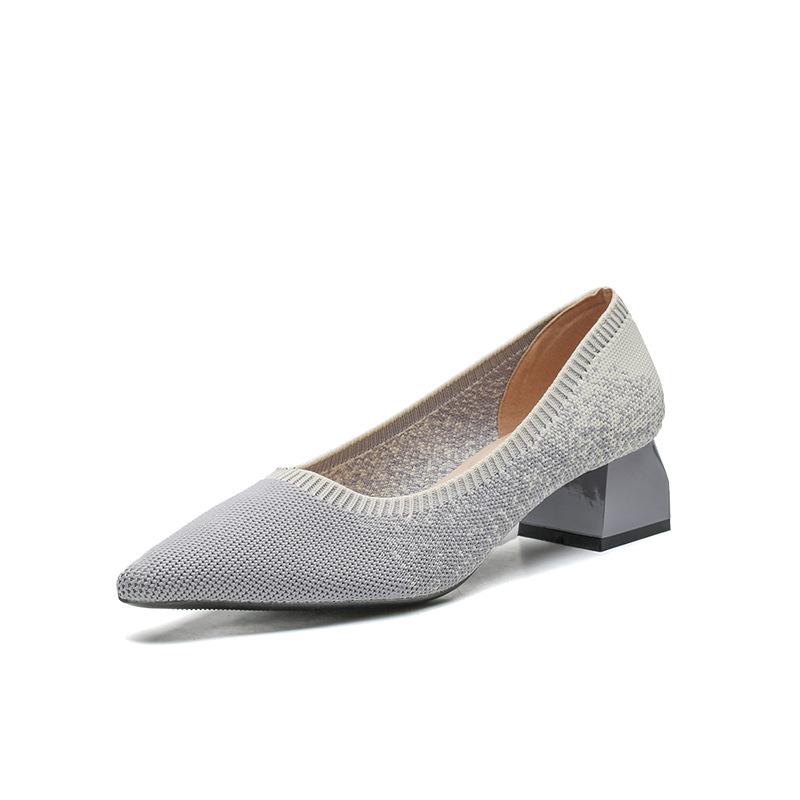 Модные туфли-лодочки женские 2024 новые универсальные вязаные туфли толстые каблуки и острые носки легкие туфли из сетки 40 Zapatos De Mujer