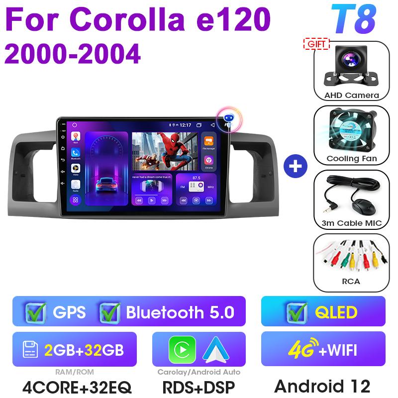 2 Din Android 12 автомобильный радиоприемник для Toyota Corolla E120 2000 - 2004 мультимедийный видеоплеер GPS 4G Carplay авто стерео DVD головное устройство