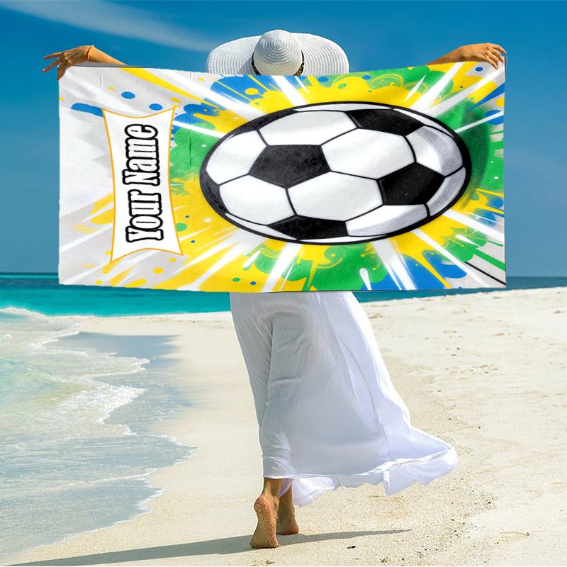 1PC Custom Name Soccer Ball Artwork Beach Towel Highly Absorbent And Sand-Resistant Towel for Swimming, Pool, Yoga, And Travel Lightweight