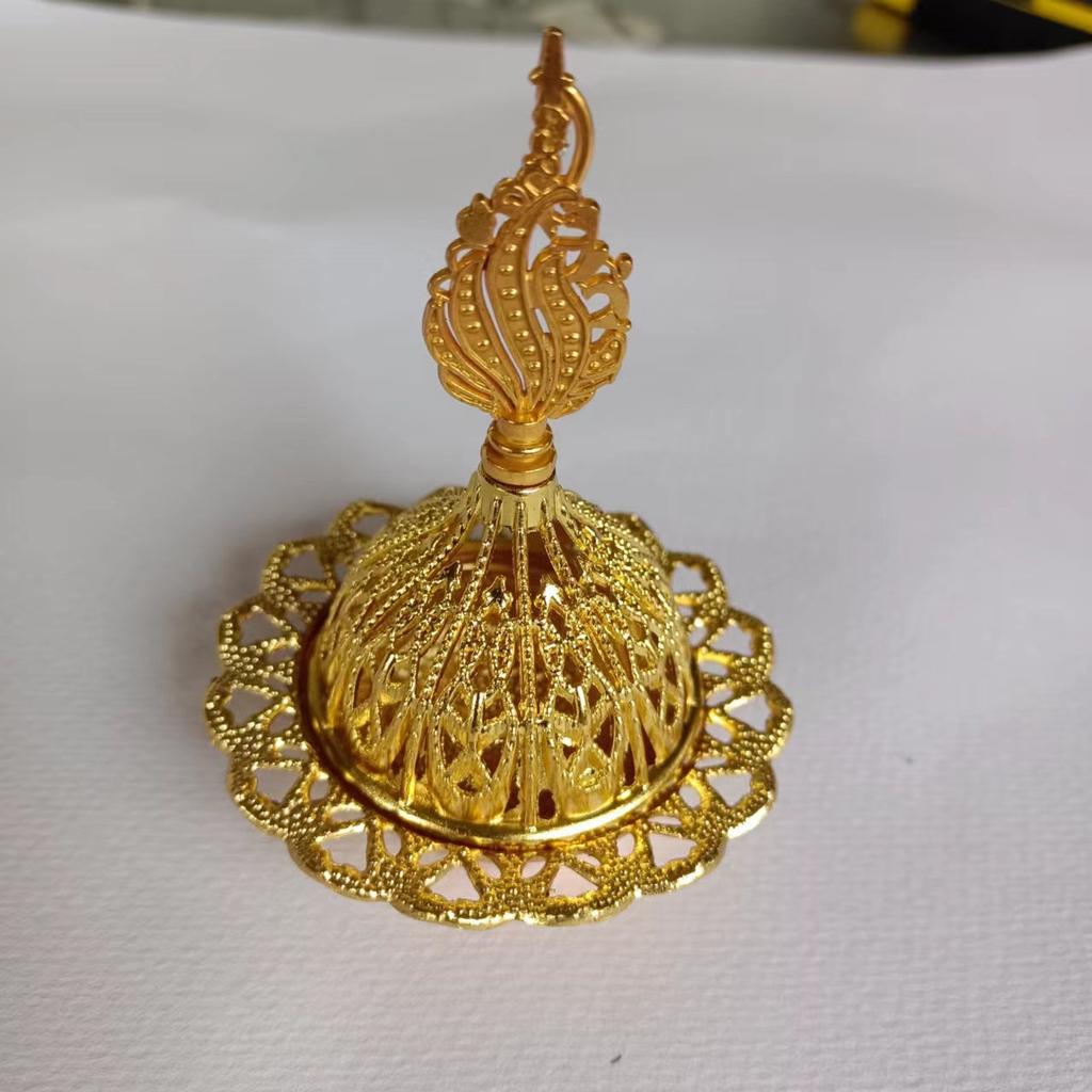 Golden Middle Eastern Arabic Incense Burner with Intricate Hollow-Out Design — Metal Aromatherapy Incense Burner for Cone Incens