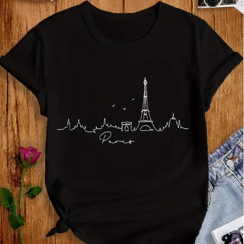 Модная женская футболка с минималистичным принтом в виде пейзажа, забавная повседневная футболка с круглым вырезом и короткими рукавами, летняя женская футболка