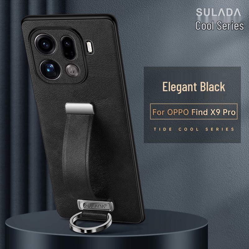 Чехол-книжка из кожи Lux для OPPO FindX9Pro/FindX8S с ремешком на запястье и подставкой