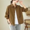 Korean Style Cotton Jacket - Women's Versatile, Loose, Slimming, Long Sleeve, Solid Color, Turn-Down Collar