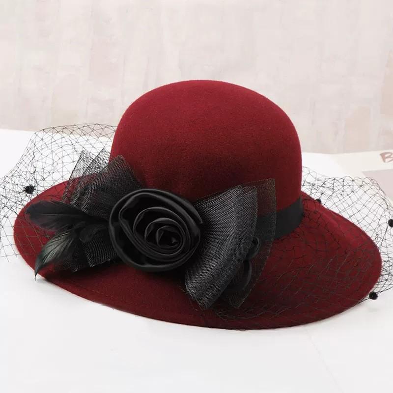 Winter Hat for Women French Hepburn Style Banquet Top Hat Light Luxury High-end European and American Retro Woolen Hat Thick